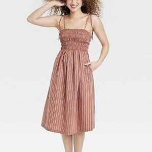 A New Day Smocked Sundress NWT Brown Stripe